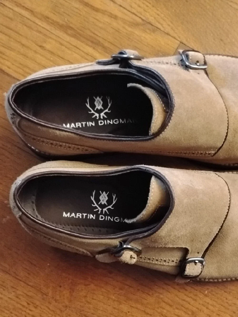 Martin Dingman Men's Double Monk Suede Dress Shoes - Tan